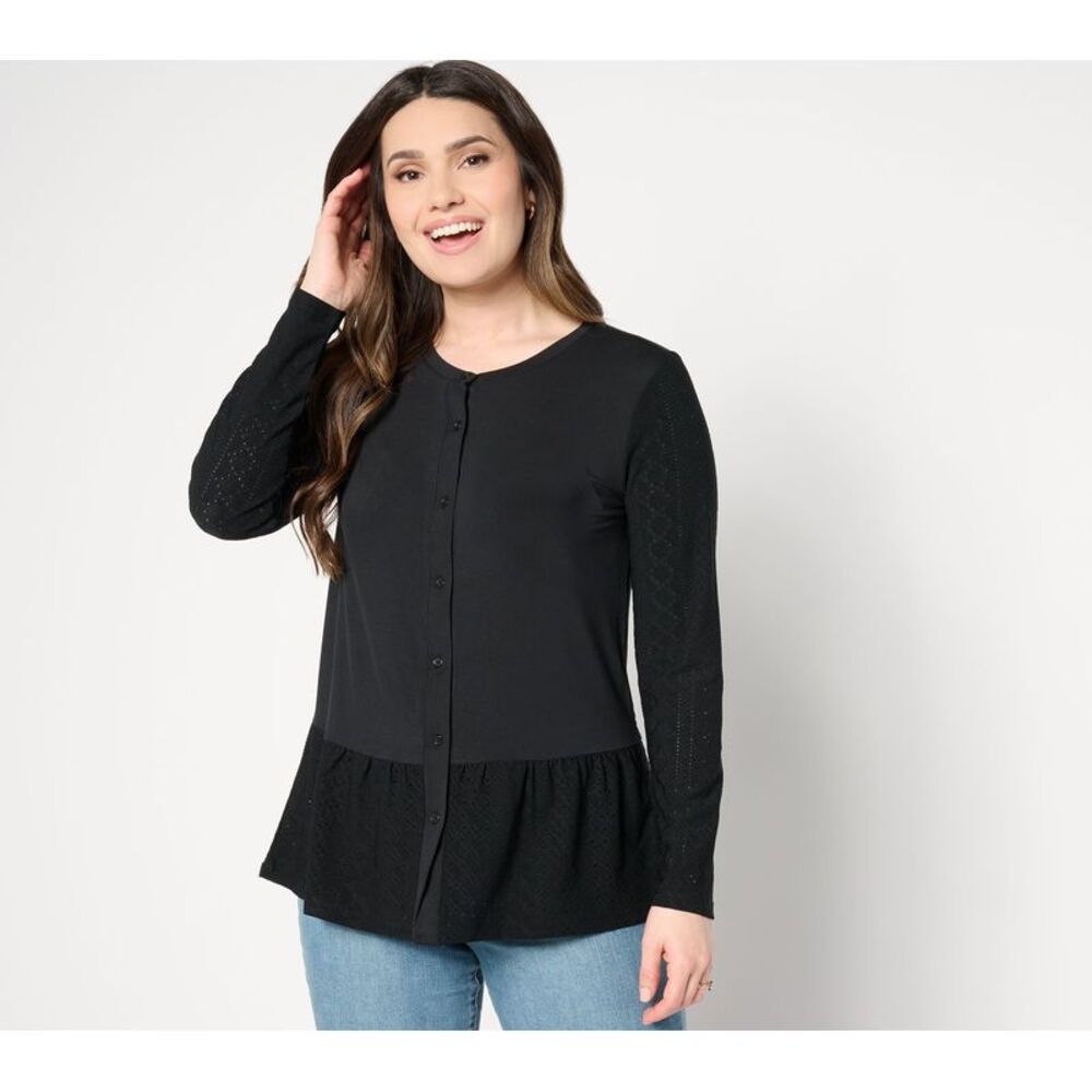 Amiee Lynn Women's Top Sweater Sz S Long Sleeve Cardigan Eyelet Black A638928